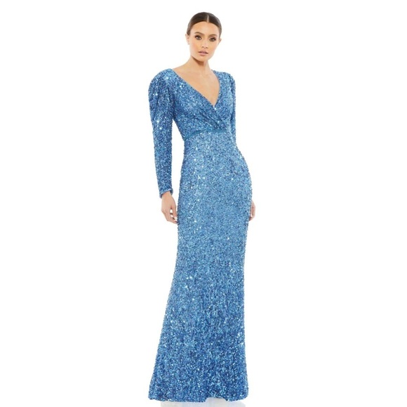 Mac Duggal 5510 NWT PUFF SHOULDER SEQUINED SURPLICE GOWN - Picture 1 of 7